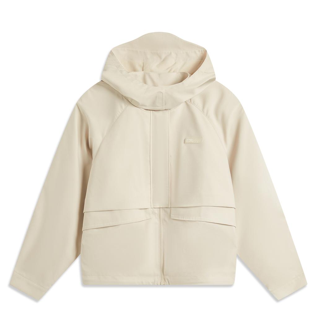 Li Ning Sports Trend Series Loose Hooded Solid Color Zipper Fleece Windbreaker Women Outerwear Oatmeal-Gray AFDUA84-1