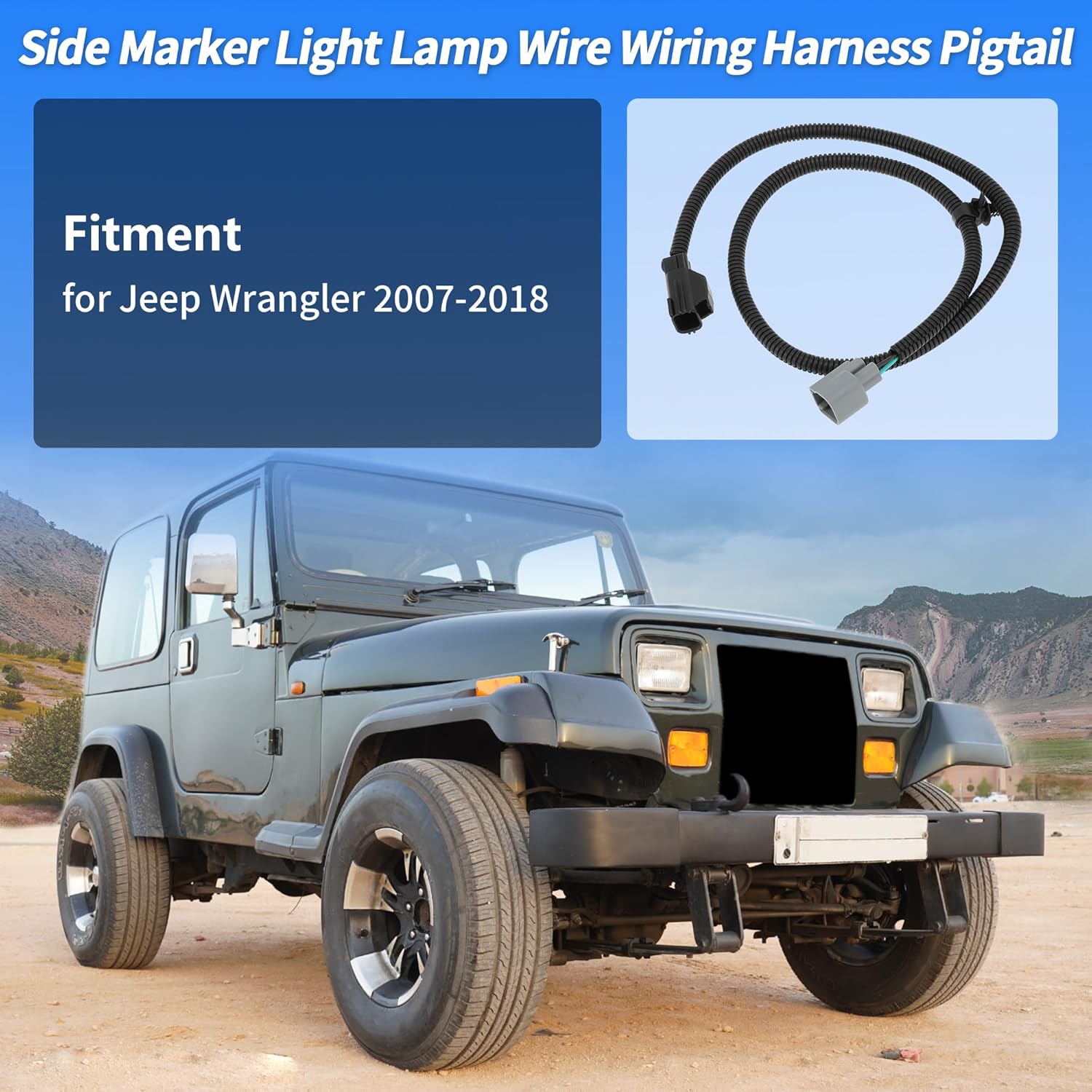 No.56055463AB Side Marker Light Wiring Harness for Jeep Wrangler 2007-2018 Side Marker Light Lamp Wire Wiring Harness Pigtail Passenger Side or