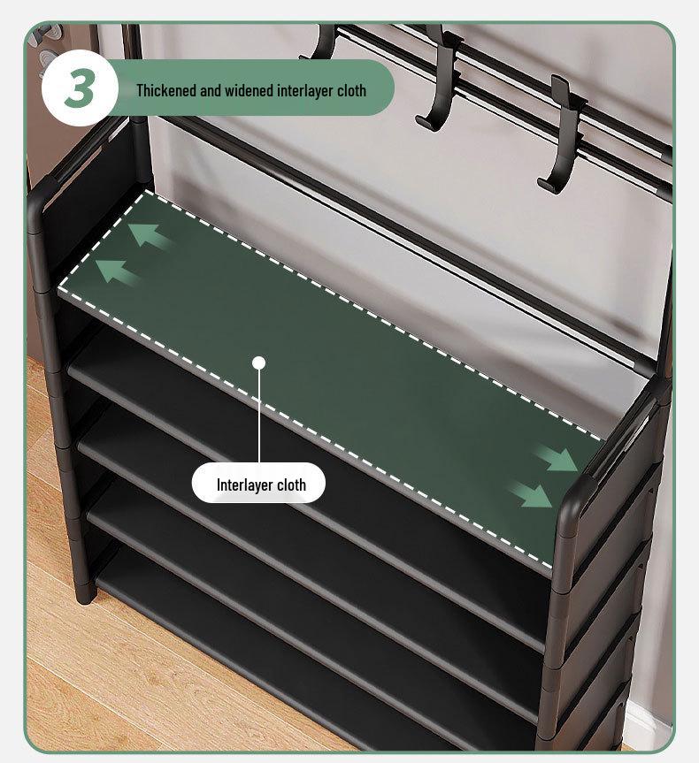 Multi-layer Dustproof Shoe & Hat Rack with Integrated Coat Rack for Indoor Use