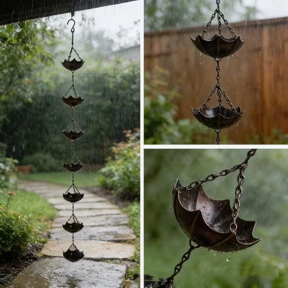 Japanese Style Metal Flowers Rain Chain 7 Cups Eaves Water Drainage Chain Rain Catcher  Villa
