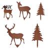 Rust Colored Iron Silhouette 5Pcs/Set Forest Deers Garden Stakes, Rusty Christmas Tree Elk Family Metal Stakes Outdoor Yard Art Ornaments for