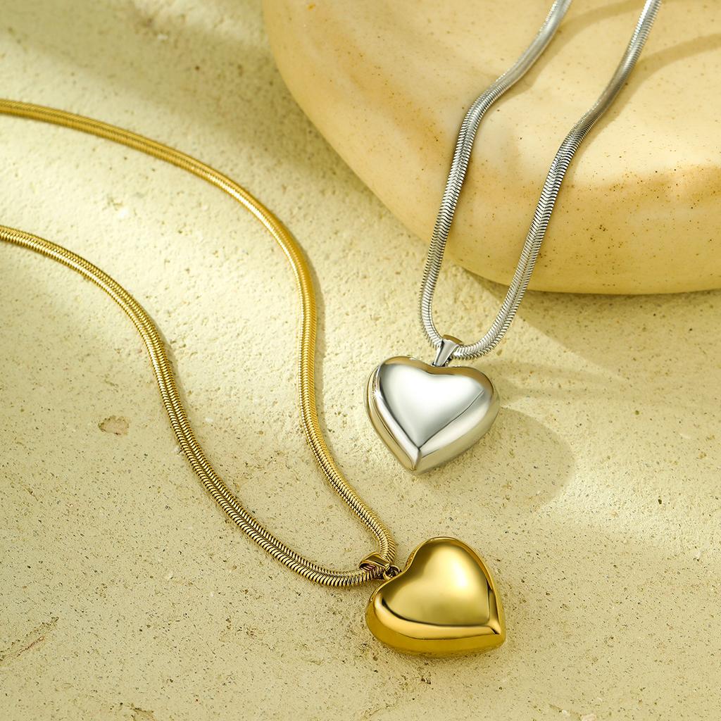 GEMCHIC Women's Heart Shape Stainless Steel Snake Chain Necklace