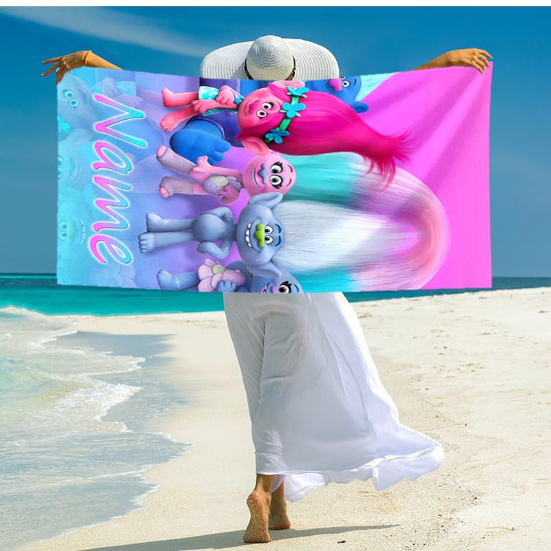 Personalized customized proof beach towel with Trolls pattern - soft, absorbent,quick-drying,perfect swimming,camping&bathing