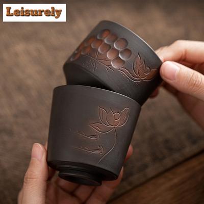Chinese Qingxi Purple Pottery Tea Cup Handmade Jumping Knife Ceramic Tea Bowl Tasting Master Cup Meditation Cup Kung Fu Teaware