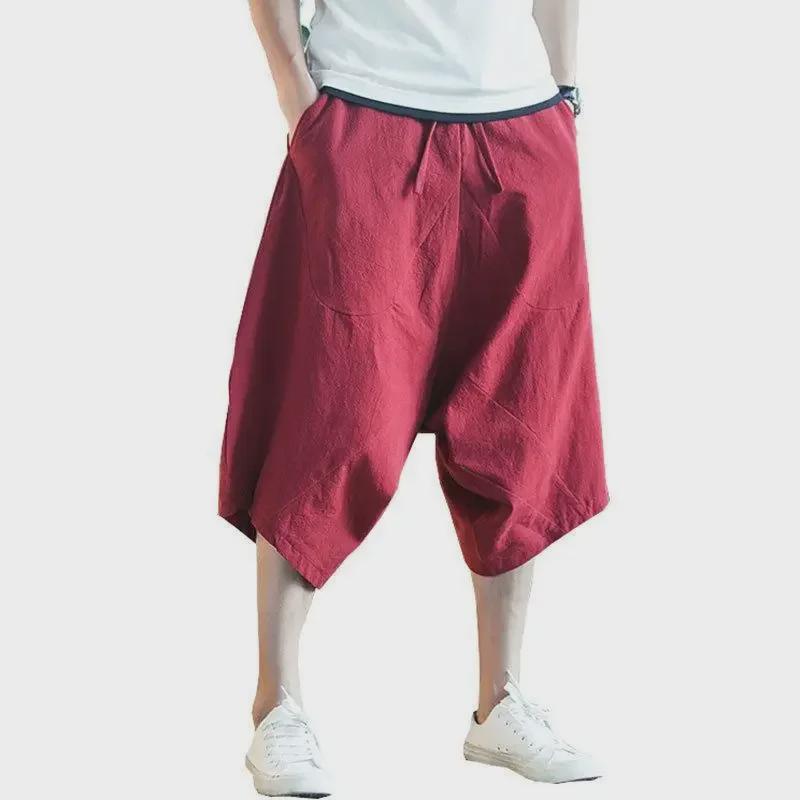 Men's Summer Wide-Leg Elephant Print Beach Shorts - Large Size, Loose Fit