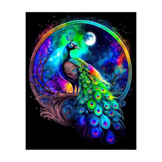 Rhinestone Peacock Drill Shiny 5D Full Painting Animal Rhinestone Colorful DIY Art зелёный