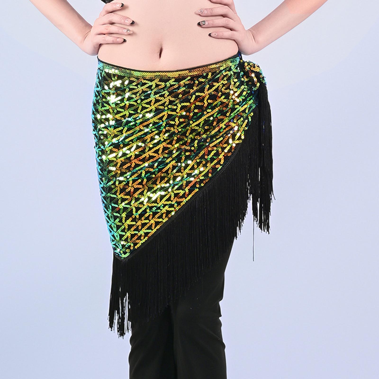 Women s High Waisted Sexy Sequined Half Skirt Waist Accessories Sequined Belly Dance Waist Scarf One Size