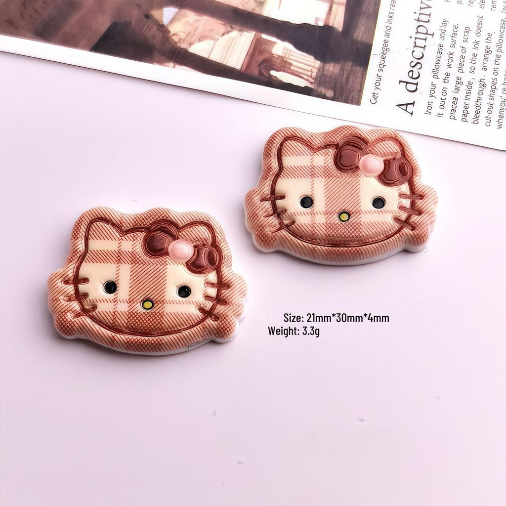 Plaid Cat Head Resin Accessories - Handmade Hair Clips & Phone Case Pendants