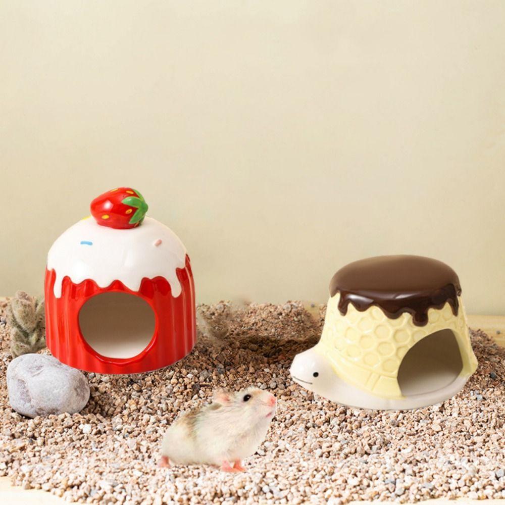 Pet Products Ceramic Hamster Nest Cake Shaped Cute Pet Small House Creative Cooling Hamster Bed Bird