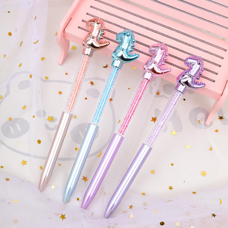 5Pcs/Lot Cute Leaky Toothed Dinosaur Diamond Ballpoint Pen Cartoon Twist Ball Point Pens Blue Ink Signature Writing Stationery