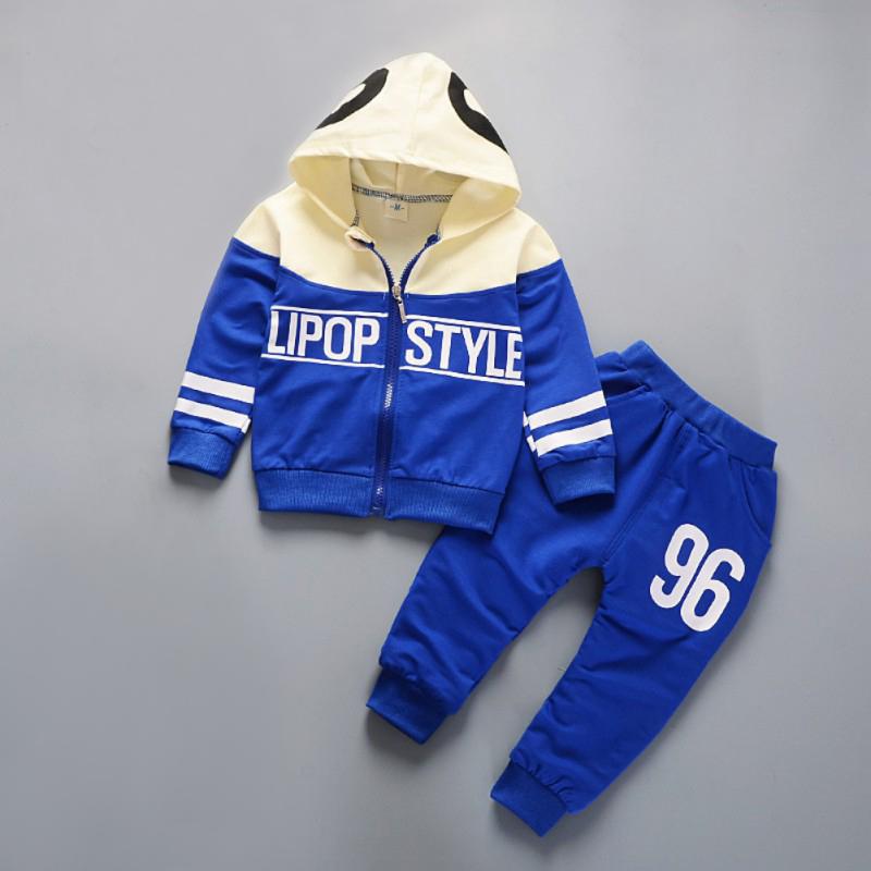 Gutter vår og høst trykt langermet hette topp + bukser 2 deler sett