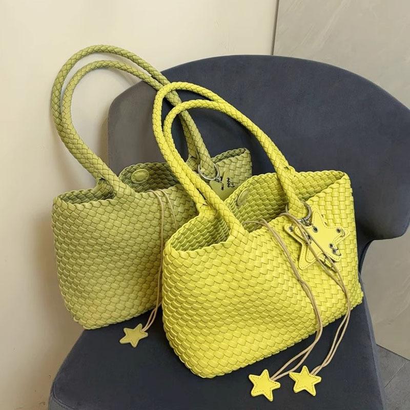 Large-capacity Horizontal Hand-woven Single-shoulder Bag, High-end Vegetable Basket Bag, Casual Tote Bag