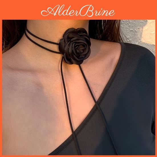 Dressup Choker Flower Soft Fabric Cozy Wear Chic Long Rose Collar Clavicle Chain Women Gift