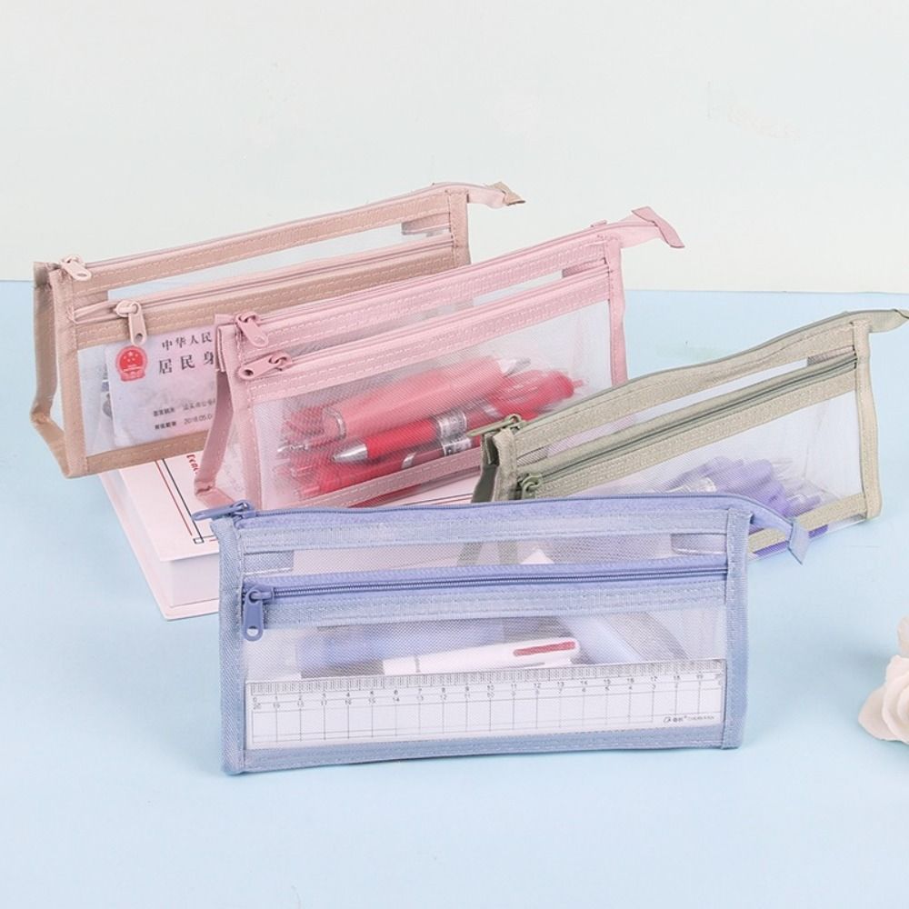 Transparent Mesh Mesh Stationery Bag Zipper Pouch Pencil Case Gifts Pen Pouch Exam Supplies