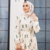 Ananas Wzorzyste Kobiety Sukienka Opasana Połowa Podszyta Zapinana Na Zamek Islamski Muzułmański Nowy Sezon Letni Model Tkanina Lniana Made in Turcji