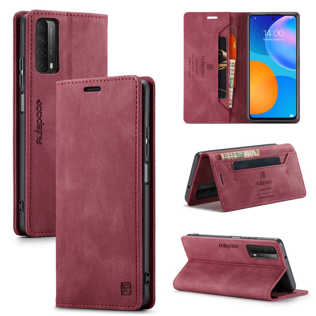 For Huawei Y7a/Huawei P Smart 2021 Wallet Case AUTSPACE A01 Leather Stand Cover with RFID Blocking Card Holder