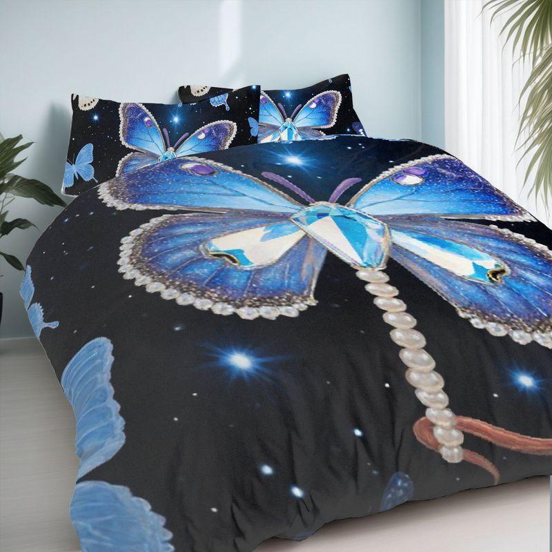 3-Piece Bedding Pillowcase Quilt Cover Set Starry Sky Butterfly 2D Digital Printing Suitable For Bedroom Hotel Dormitory Decor