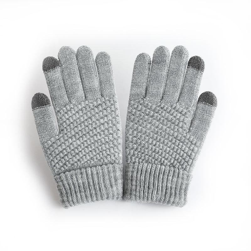 Autumn and Winter Gloves Velvet Men's and Women's Fashion Touch Screen Jacquard Reverse Needle Winter Warm Gloves Can Touch The Screen
