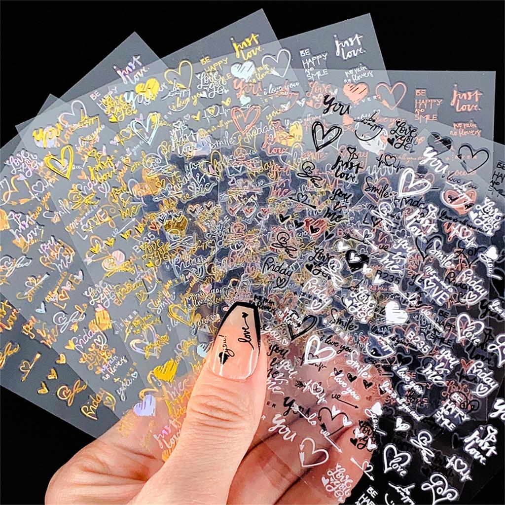 Random 5pcs Gold Silver Nail Art Decal Stickers Mixed Shapes Design Self-adhesive Sticker Acrylic Manicure Decorations Accessory