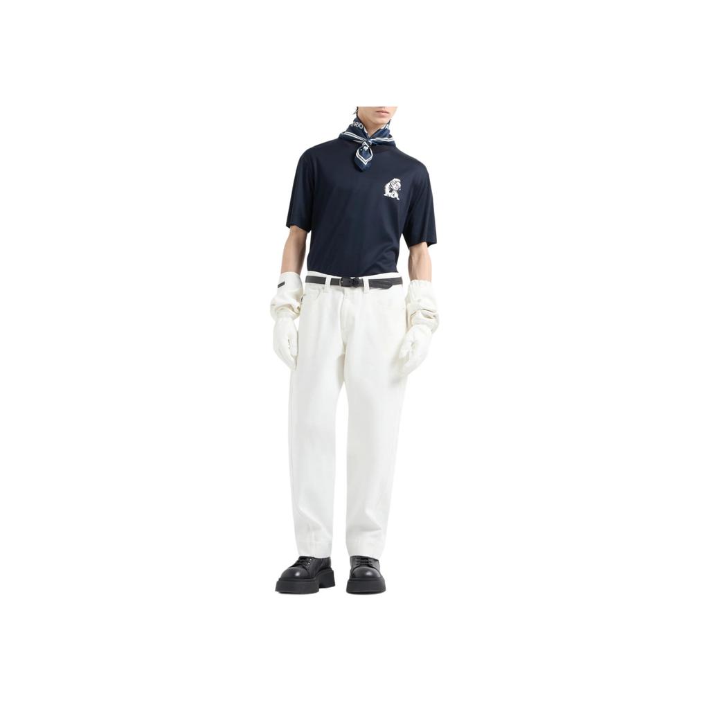 Emporio Armani Embroidered Bulldog Pattern Crew Neck Pullover Short Sleeve T-Shirt Men t-shirts Navy-Blue 6D1TC6-1JOSZ-0920