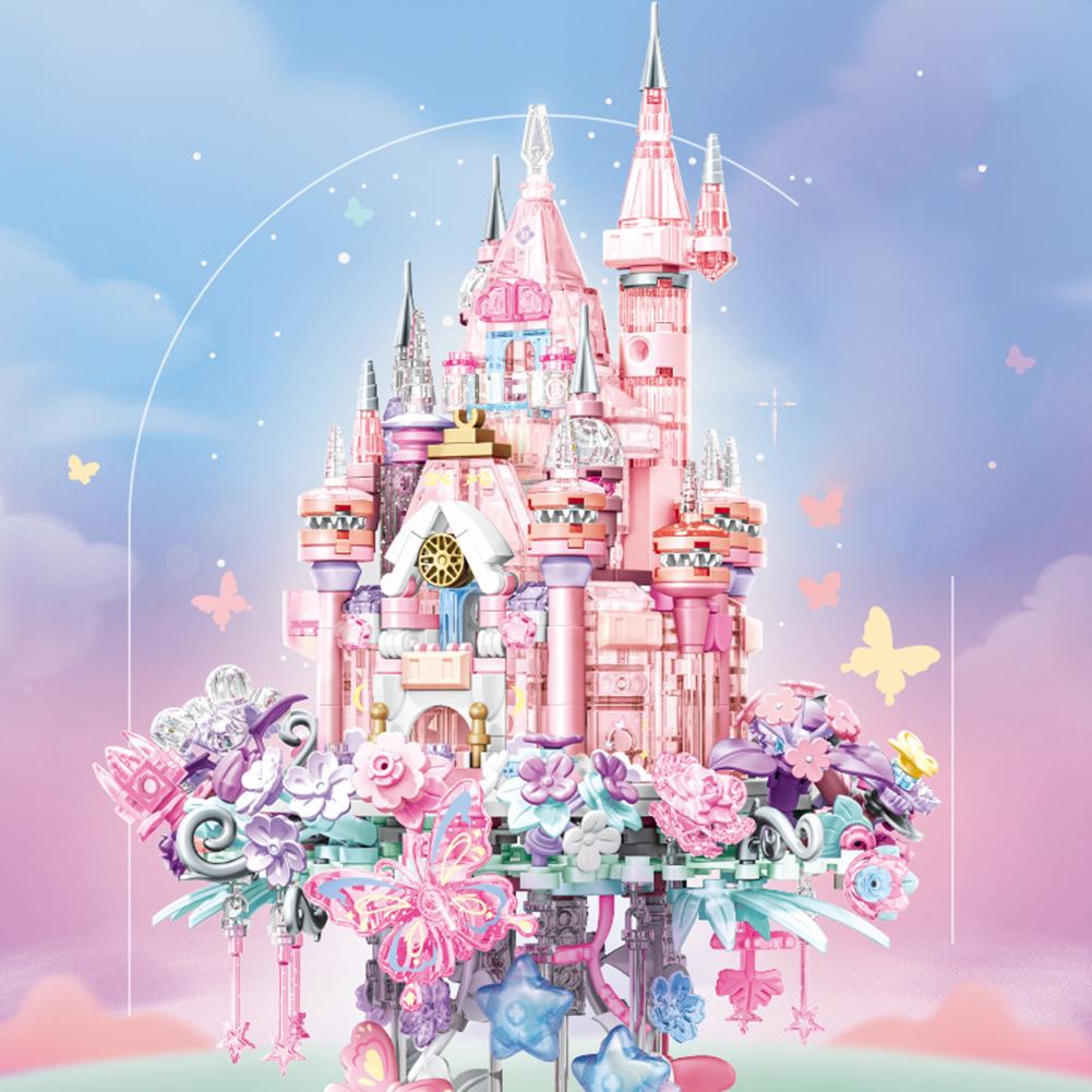Flower Castle Building Blocks Set With Lights Dream Castle Building Kit DIY Assembly Toy Ornaments Gifts For Kids