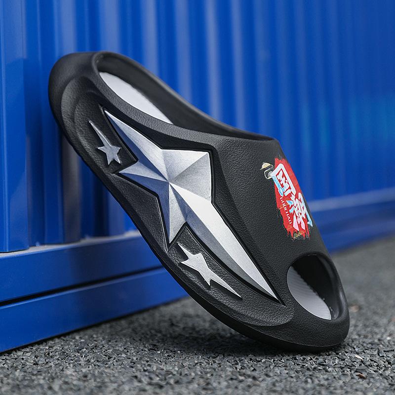 

2025 summer new slippers men s outer wear sports one-word drag couple non-slip stepping on shit feeling thick bottom cool slippers men s 36