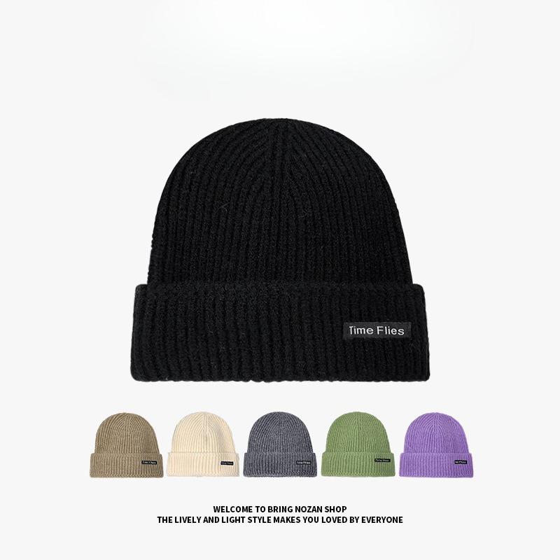Knitted Hat for Women in Autumn and Winter Versatile Pullover Cold Hat Trendy Japanese Style Patch Letter Warm Woolen Hat for Men