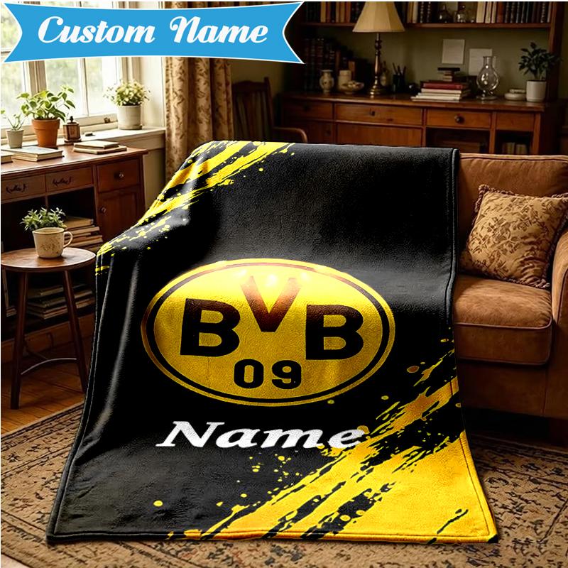 Custom Name BVB Fan Gear Blanket Lightweight Ideal Bedding Blanket Perfect for Travel, Camping, Living Rooms, Sofas, Christmas gift