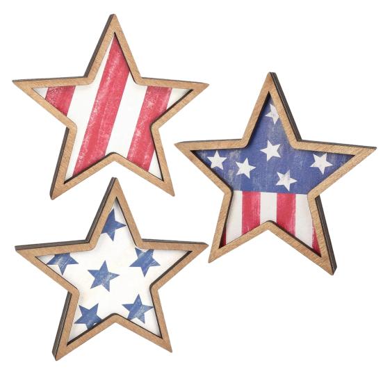 4th of July Rustic Star Wooden Sign, Vintage Star Shaped Block Sign, Patriotic Tiered Tray Centerpiece for Memorial Day, Independence Day Home Table