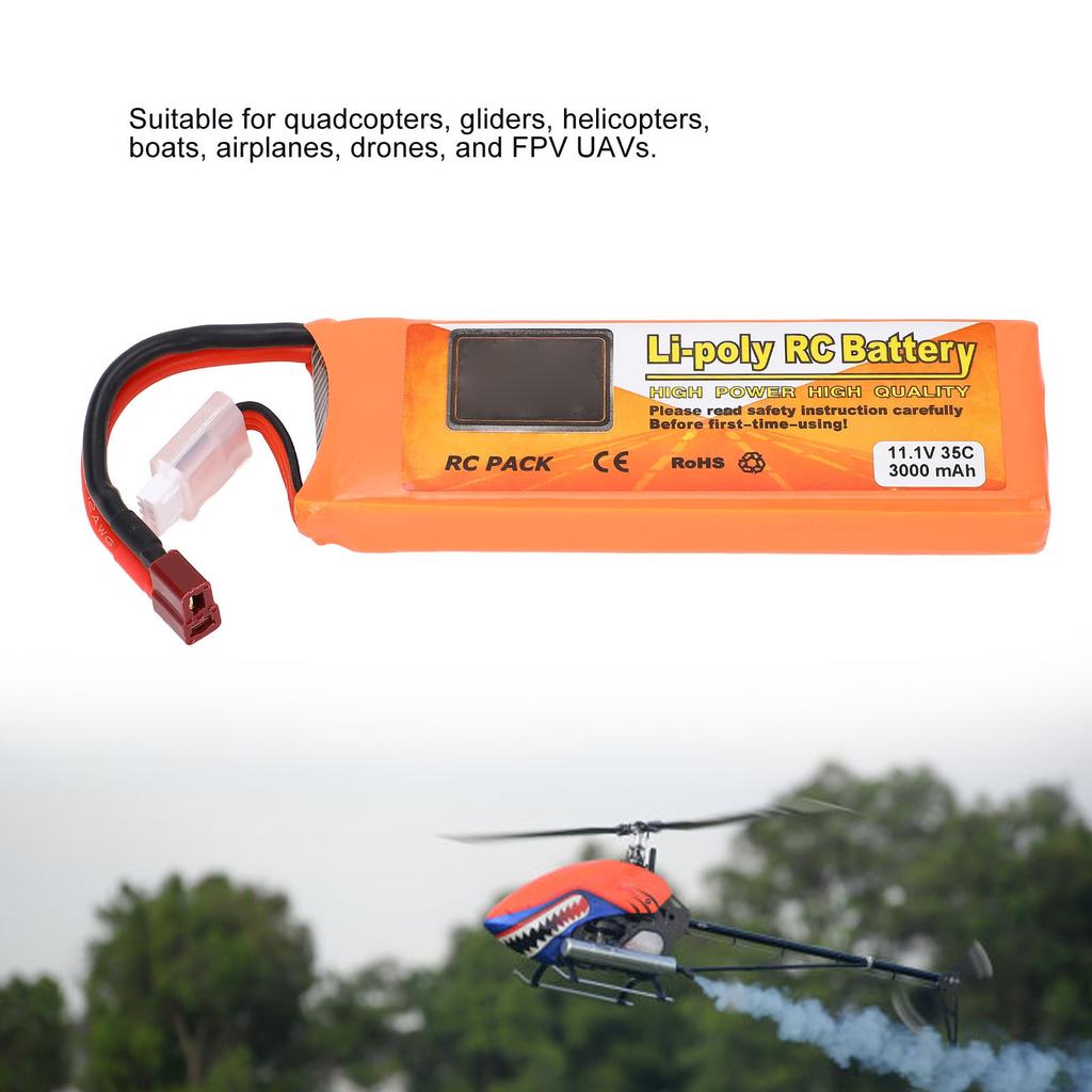 11.1V 3000mAh 35C Lithium Battery Replacement Battery with T Plug for Remote Control Quadcopter Glider Helicopter