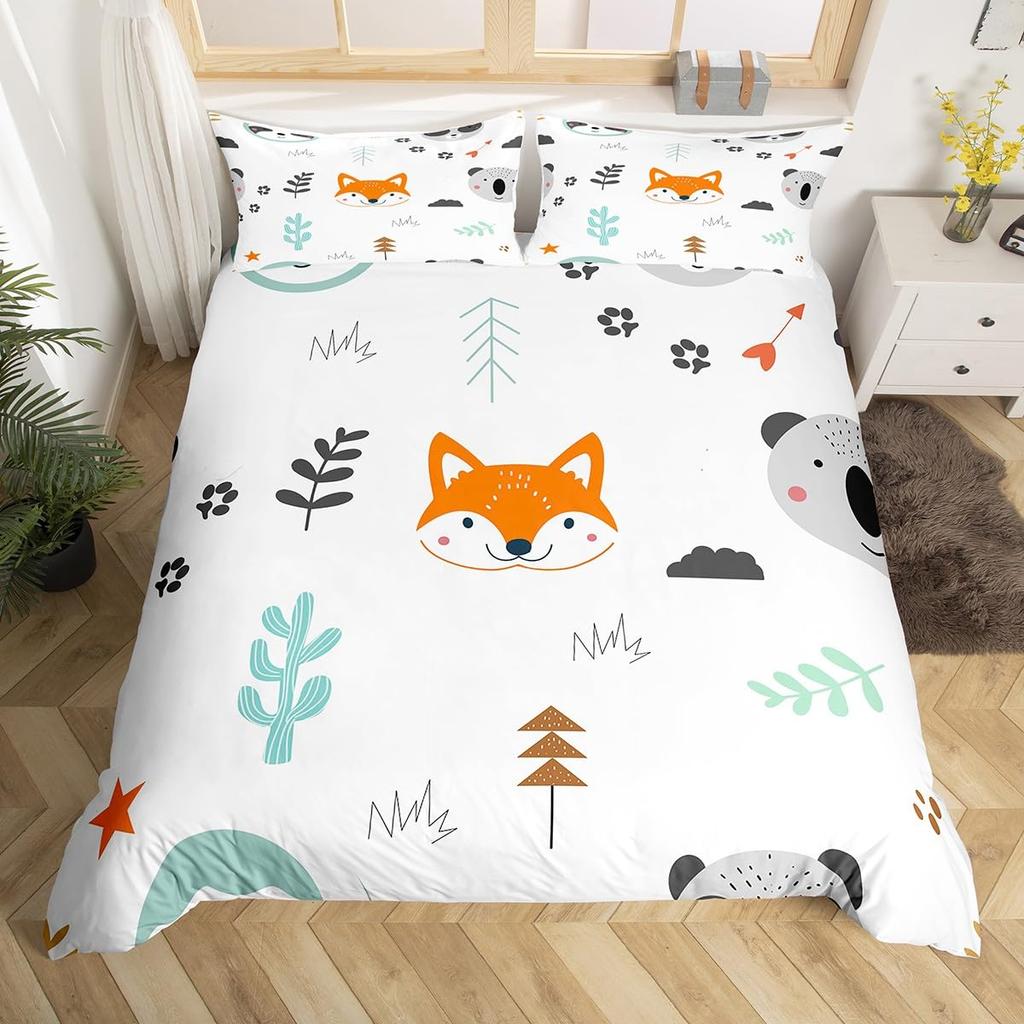 Kid Zoo Tier Bettbezug Niedliche Wildtiere Giraffe Bettwäsche Set Cartoon Löwe Nilpferd Schildkröte Yak Bettdeckenbezug Polyester Steppdeckenbezug