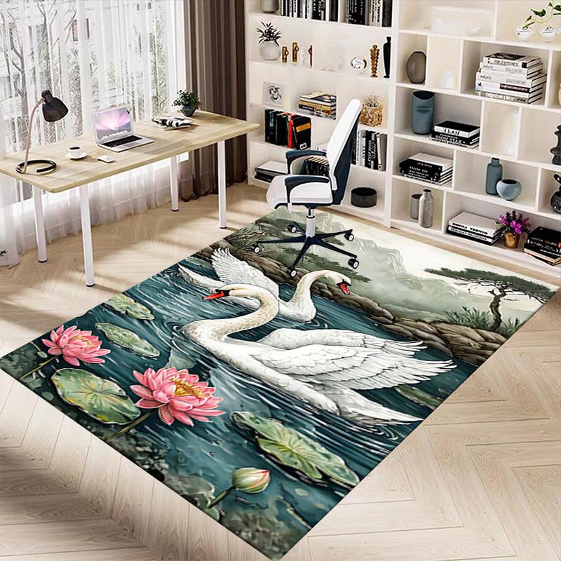 1PC Swans Lake Non-Slip Floor Carpet Compatible for Office&Living Room&Bedroom&Dining room - Flat - Weave Machine-S0318