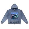 DTG Print Knitted Denim Zip-Up Hoodie Urban Racing Drift Brother Print Zipper Hoodies  