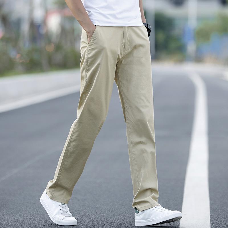 Men's Plus Size Cotton Casual Pants - Spring/Autumn 2025, Loose Straight Leg with Winter Velvet Lining