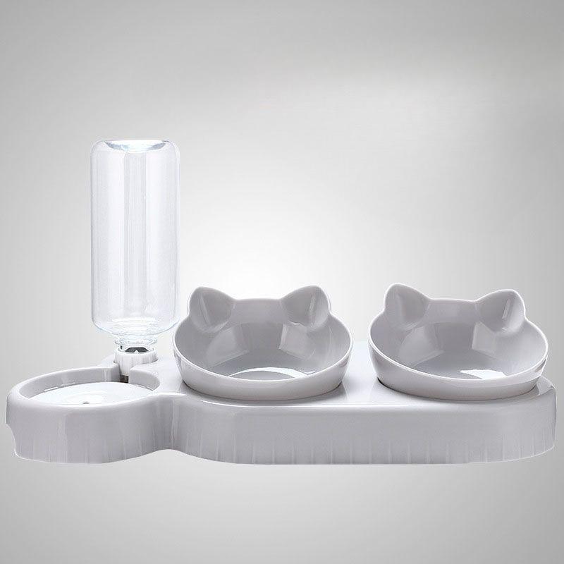 2026 New Elevated Cat Food Bowl Set Non Slip Double Pet Feeder Stainless Steel Dish for Cats and Dogs KTY