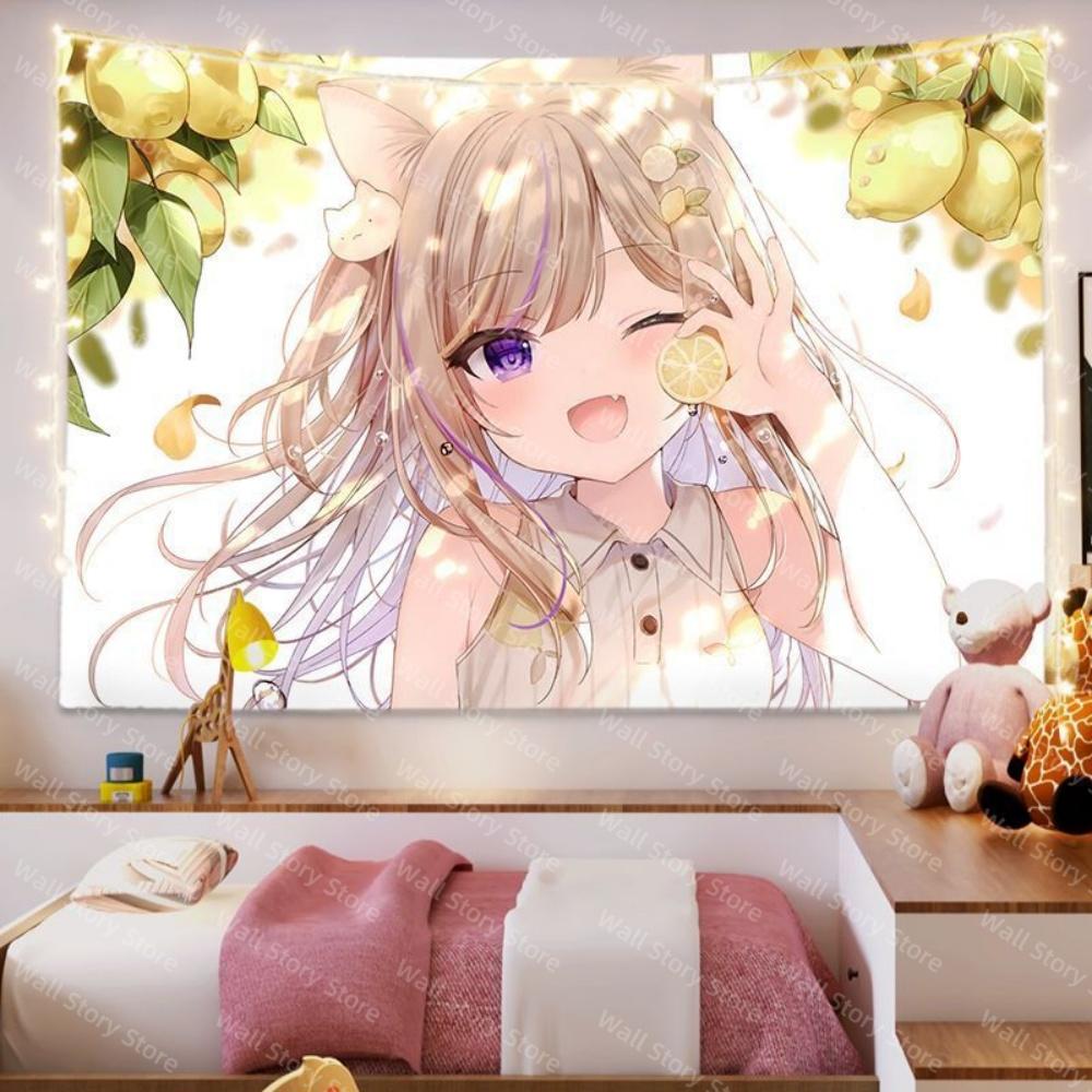 White cat girl Second dimension background Tapestry mafuyu wall cloth cat ear girl Tapestry Bedroom Tapestry wall decoration