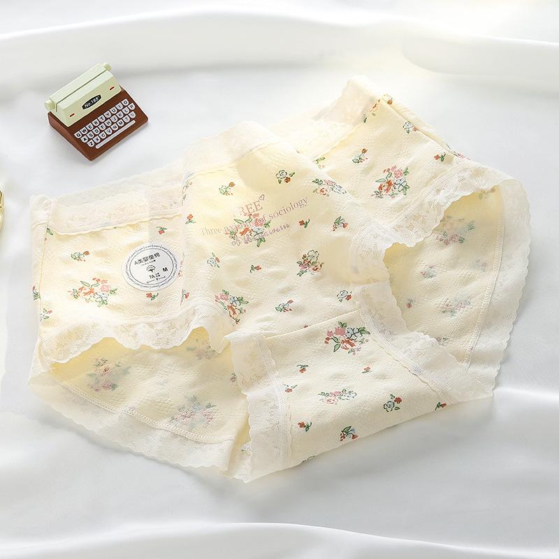 Women s Summer Floral Cotton 7A Antibacterial Antibacterial Cotton Crotchy Waist Triangle Briefs M