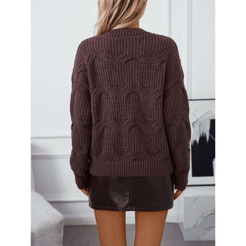 Women's Sweater Autumn and Winter Solid Color Pullover Cable Crew Neck Chunky Sweater