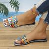 New Large Size Colorful Woven Casual Flat Slippers Women's Peep Toe Fashion Versatile Flat Straight Shoes