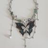 New Trendy and Cool Spice Girl Double-layer Butterfly Necklace Women's Cold Feeling Niche Collarbone Chain Exquisite Choker Neck Chain