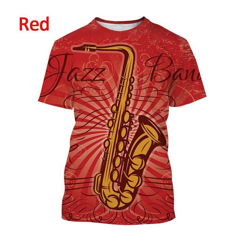 Men's Music Art Short-sleeved T Shirt 3D Printed New Jazz Musical Instrument Saxophone T Shirt Harajuku Style Streetwear Top