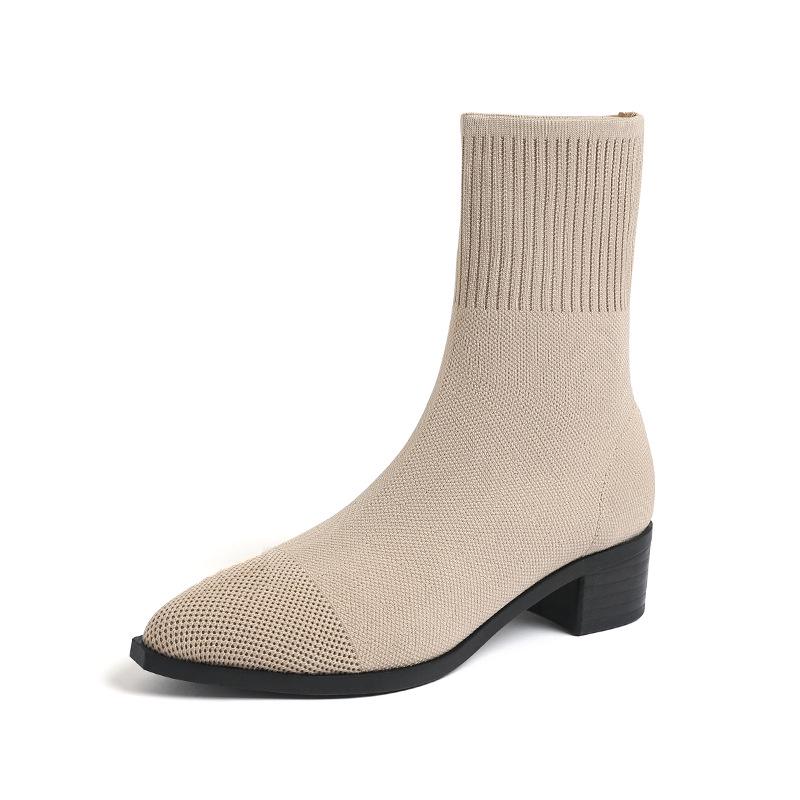 Waterproof Flyknit Mid-Calf Sock Boots with Pointed Toe & Platform - Japanese Style Fashion