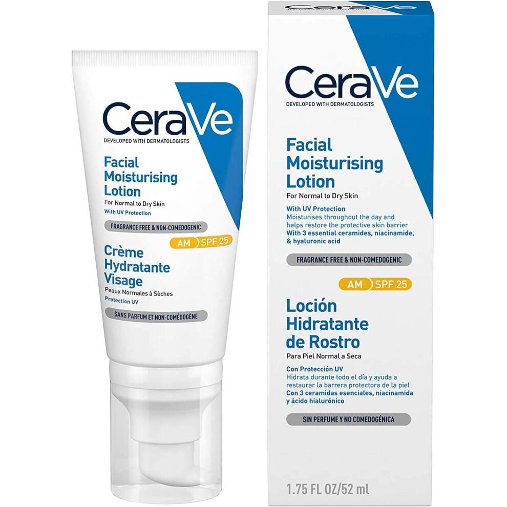 CeraVe AM Facial Moisturising Lotion SPF 25 | 52ml/1.75oz | Daily Facial Moisturiser with SPF for Normal to Dry Skin