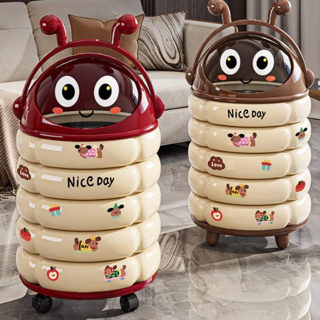 Trash Can Space-Saving Wheeled Bin Feline Decor