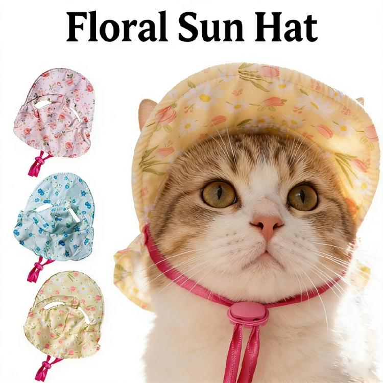 Charmante Baumwoll-Sonnenkappe für Hunde mit Blumenmuster, schützender Hut für Hunde und Katzen, ideal für Outdoor-Aktivitäten und als Foto-Requisite für Partys.