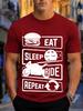 2026 New Arrival 100 Cotton Tshirt Eat Sleep Ride Repeat Motorcycle Burger Biker Slogan Print Crew Neck Casual Tee
