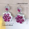 Exquisite White Rose Red Zircon Flower Drop Earrings for Women Elegant Silver Color Wedding Jewelry Gifts