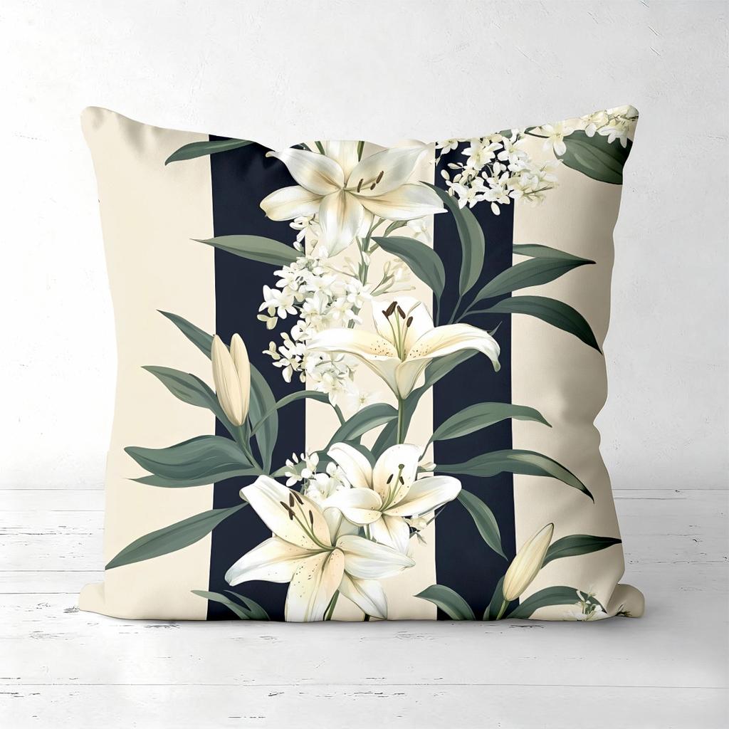 1 Pieces Vintage Lily Floral Striped Throw Pillow Covers Pattern Cushion Cover Suitable For Sofa Bedroom Car Pillow Cover