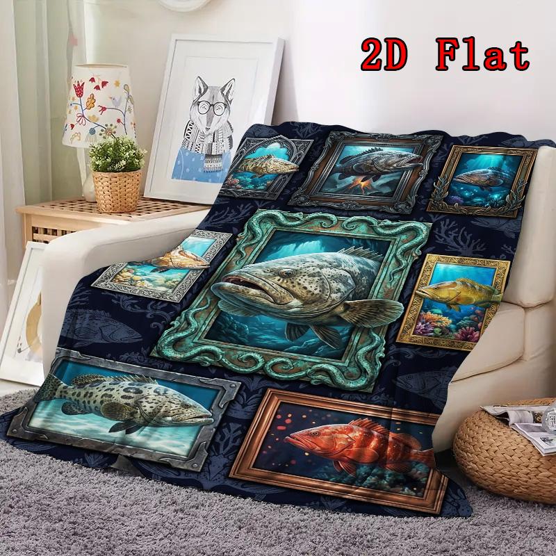 Ocean Fish Collage 2D Flat Pattern Flannel Blanket, High Quality All Seasons, Home Decor, Warmth and Comfort, Perfect for Christmas Gifts.