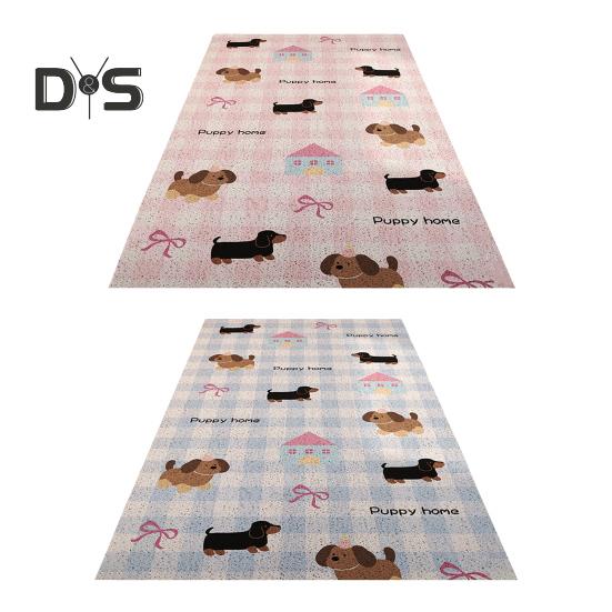 Bathroom Floor Mat Cartoon Puppy Printing Hollow Out Non-slip Rubber Backing Catch Hair Cuttable Quick Drainage Shower Mat for Living Room Balcony